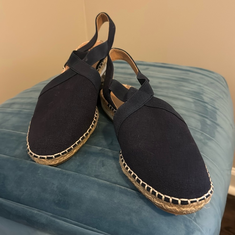 Lucky Brand flat espadrille sling elastic back band.